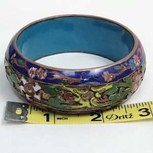 Vintage Chinese Gold Gilt Cuff Extra WIDE Bracelet Cloisonne Enamel Hefty Bangle